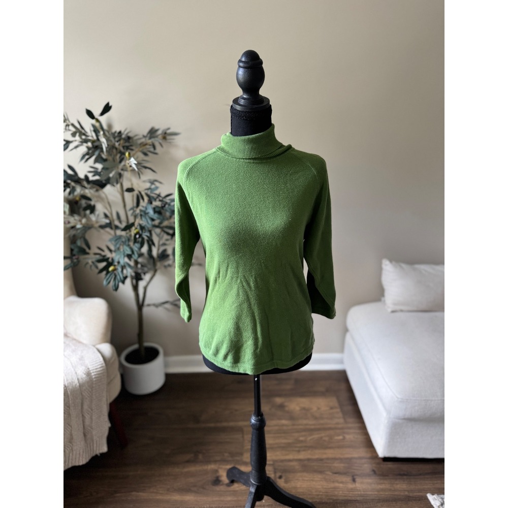 Harolds Green Cotton Blend Turtleneck Sweater 3/4 Sleeve Size Medium